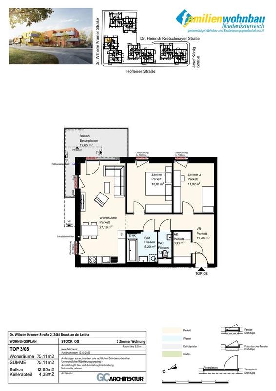 Wohnung zur Miete 910 € 3 Zimmer 75,1 m²<br/>Wohnfläche 1.<br/>Geschoss Dr. Wilhelm Kramer-Straße 2 Bruck an der Leitha 2460