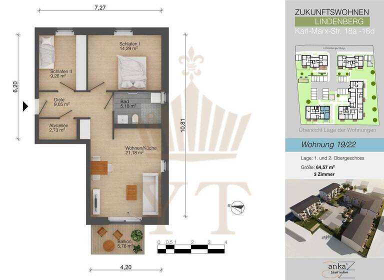 Wohnung zum Kauf provisionsfrei 335.200 € 3 Zimmer 64,6 m² 2. Geschoss Lindenberg Ahrensfelde 16356