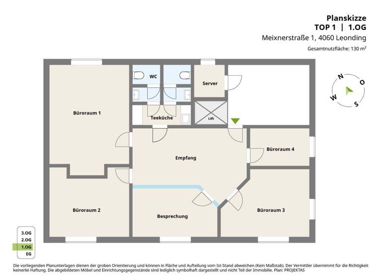 Bürofläche zur Miete 1.150 € 4,5 Zimmer 130 m² Bürofläche Meixnerstrasse 1 Leonding 4060