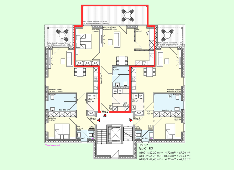 Wohnung zum Kauf - Erstbezug provisionsfrei 299.911 € 3 Zimmer 77,4 m² EG frei ab sofort Gerbertstraße 1-7 Lingen Lingen (Ems) 49809