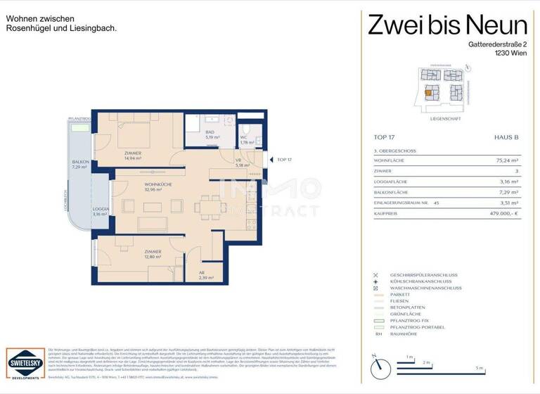 Wohnung zum Kauf - Erstbezug provisionsfrei 479.000 € 3 Zimmer 75,2 m² 3. Geschoss Wien 1230