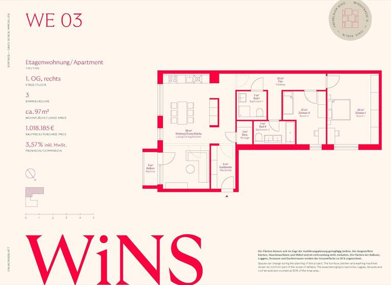 Wohnung zum Kauf - Erstbezug 1.018.185 € 3 Zimmer 97 m² 1. Geschoss Winsstraße 16 Prenzlauer Berg Berlin 10405