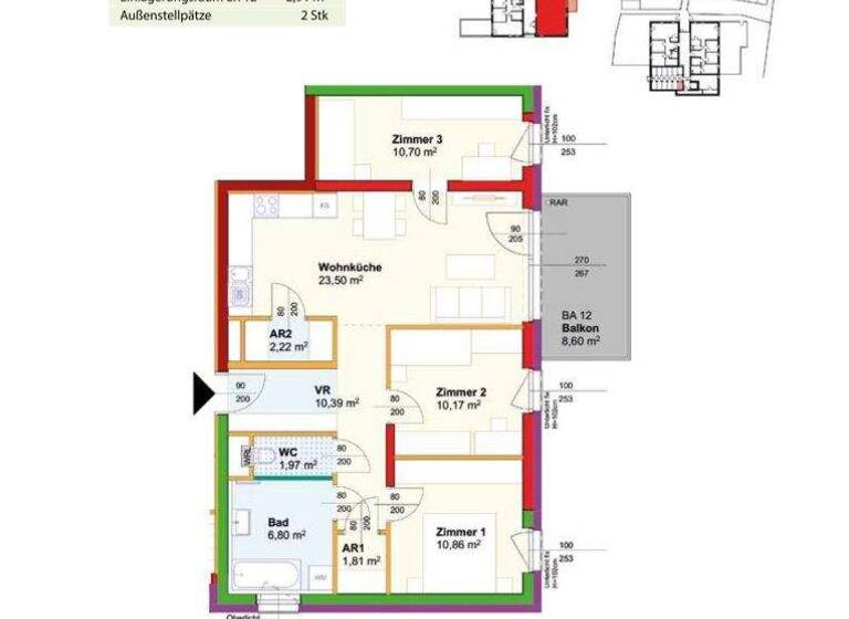 Wohnung zur Miete - Erstbezug 724 € 3 Zimmer 78,4 m² 1. Geschoss Geras 2093