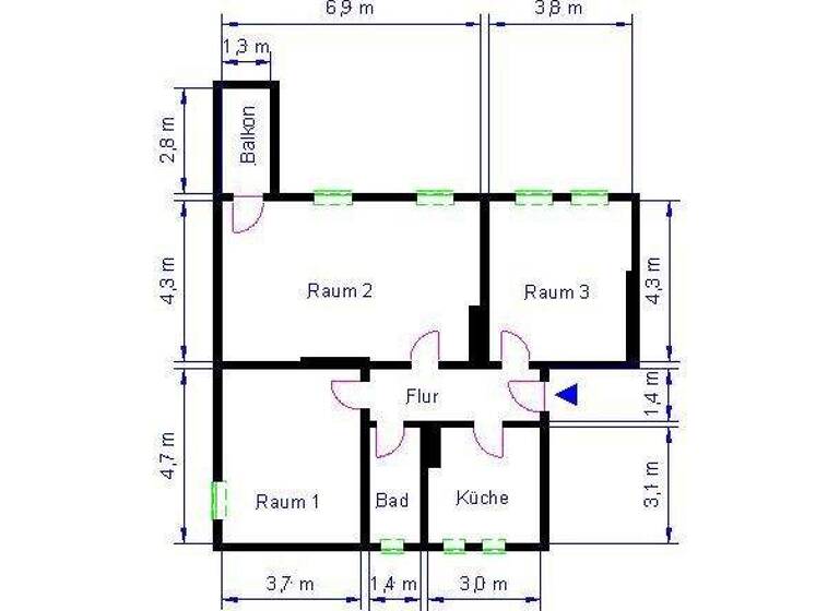Wohnung zur Miete 586 € 3 Zimmer 83,7 m² 3. Geschoss Beimsplatz 4 Stadtfeld West Magdeburg 39110