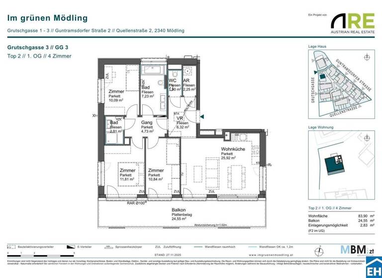 Wohnung zum Kauf - Erstbezug provisionsfrei 511.750 € 4 Zimmer 83,9 m² 1. Geschoss Grutschgasse 3 Mödling 2340