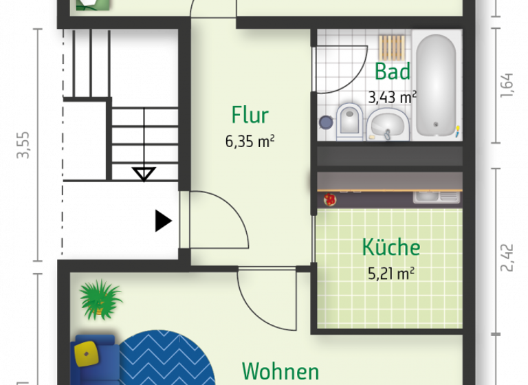 Wohnung zur Miete 400 € 2 Zimmer 55,8 m² 4. Geschoss Veszpremer Str. 10 Südstadt Halle 06130
