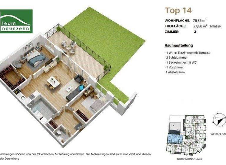 Wohnung zum Kauf - Erstbezug 439.000 € 3 Zimmer 75,9 m² 1. Geschoss Nordbahnanlage 4 Wien 1210