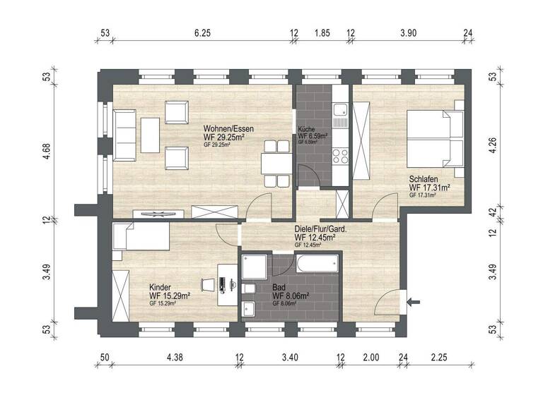 Wohnung zum Kauf 299.000 € 3 Zimmer 89 m² 1. Geschoss Mickten Dresden 01139