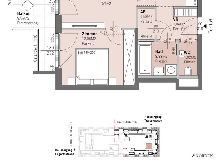Wohnung zum Kauf - Erstbezug 389.100 € 2 Zimmer 45,1 m² 8. Geschoss frei ab 30.06.2028 Traisengasse 20-22 Wien 1200