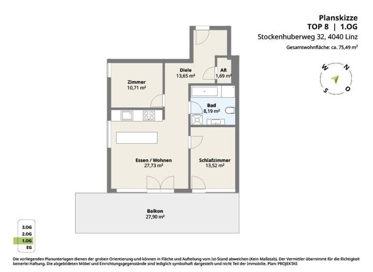 Wohnung zum Kauf 419.000 € 3 Zimmer 75,5 m² 1. Geschoss Stockenhuberweg Katzbach Linz 4040