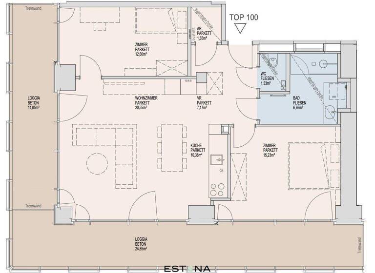 Wohnung zur Miete - Erstbezug 2.040 € 3 Zimmer 75,8 m² 34. Geschoss Donau-City-Straße Wien 1220
