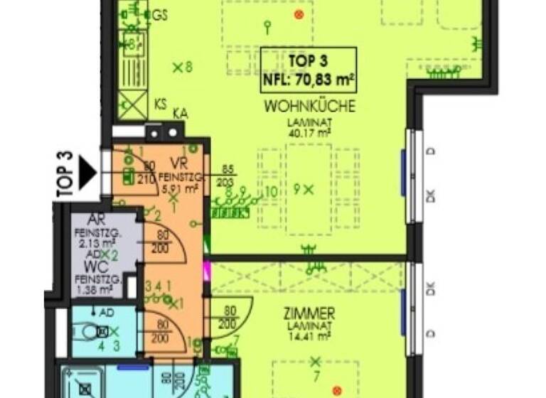 Terrassenwohnung zur Miete 584 € 2 Zimmer 70,8 m² 1. Geschoss Wiener Neustadt 2700