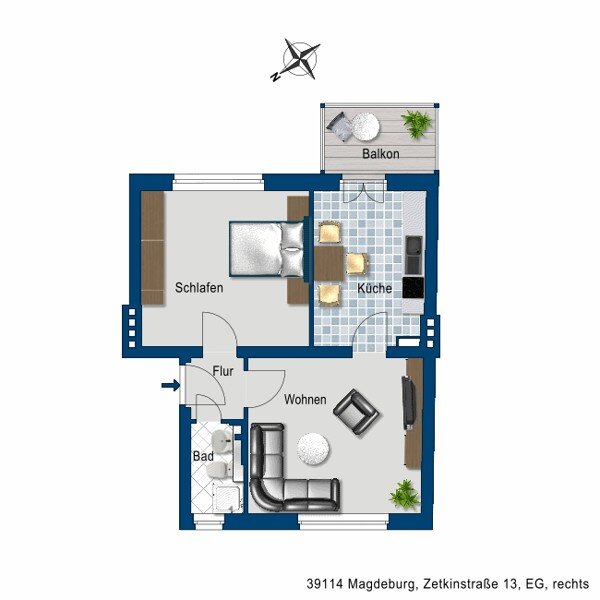 Wohnung zur Miete 370 € 2 Zimmer 52,8 m²<br/>Wohnfläche 30.12.2024<br/>Verfügbarkeit Zetkinstr. 13 Siedlung Cracau Magdeburg 39114