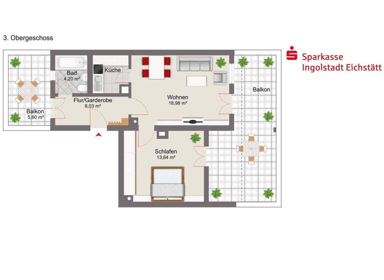 Wohnung zum Kauf 239.000 € 2 Zimmer 59 m² 3. Geschoss frei ab sofort Friedrichshofen Ingolstadt 85049