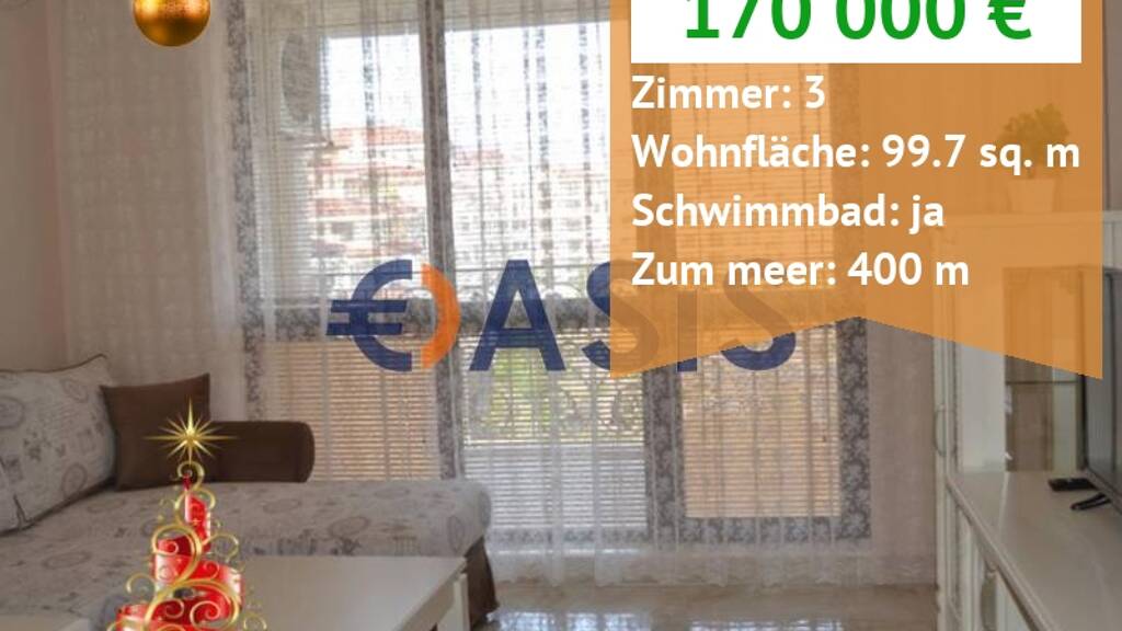 Studio zum Kauf provisionsfrei 170.000 € 3 Zimmer 100 m² 6. Geschoss ulitsa "Kiparis" 8238 Nessebar 8238