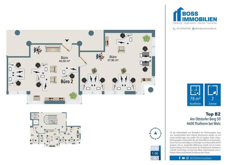 Büro zur Miete 800 € 2 Zimmer Am Ottstorfer Berg 50 Thalheim bei Wels 4600