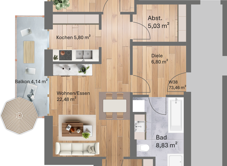 Wohnung zum Kauf - Erstbezug provisionsfrei 374.600 € 3 Zimmer 73,5 m² 1. Geschoss frei ab sofort Kirschfeldstraße 16 Töging Töging a.Inn 84513