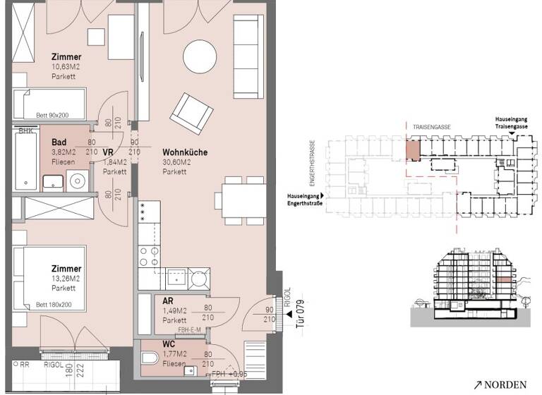 Wohnung zum Kauf - Erstbezug 465.100 € 3 Zimmer 63,4 m² 4. Geschoss frei ab 30.06.2028 Traisengasse 20-22 Wien 1200