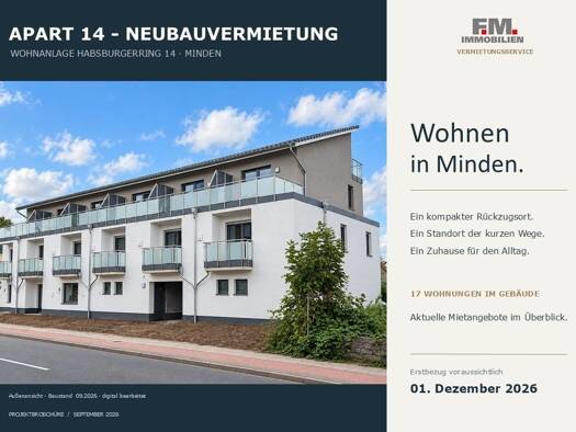 Wohnung zur Miete - Erstbezug 610 € 1 Zimmer 43,5 m² 1. Geschoss frei ab 01.12.2026 Innenstadt Minden 32425