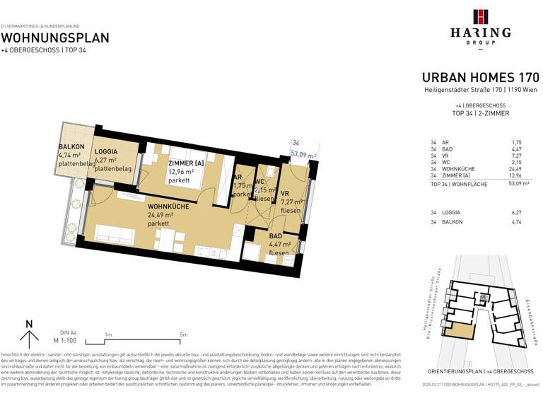 Wohnung zum Kauf - Erstbezug 465.500 € 2 Zimmer 53,1 m² 4. Geschoss Heiligenstädter Straße 170 Wien 1190