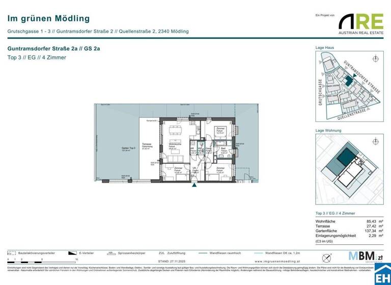 Wohnung zum Kauf - Erstbezug provisionsfrei 516.200 € 4 Zimmer 85,4 m² EG Guntramsdorfer Straße 2a Mödling 2340