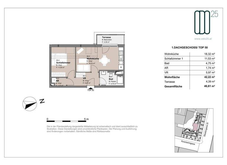 Wohnung zur Miete - Erstbezug 811 € 2 Zimmer 42,2 m² 5. Geschoss frei ab 01.07.2026 Odoakergasse 25 Wien 1160