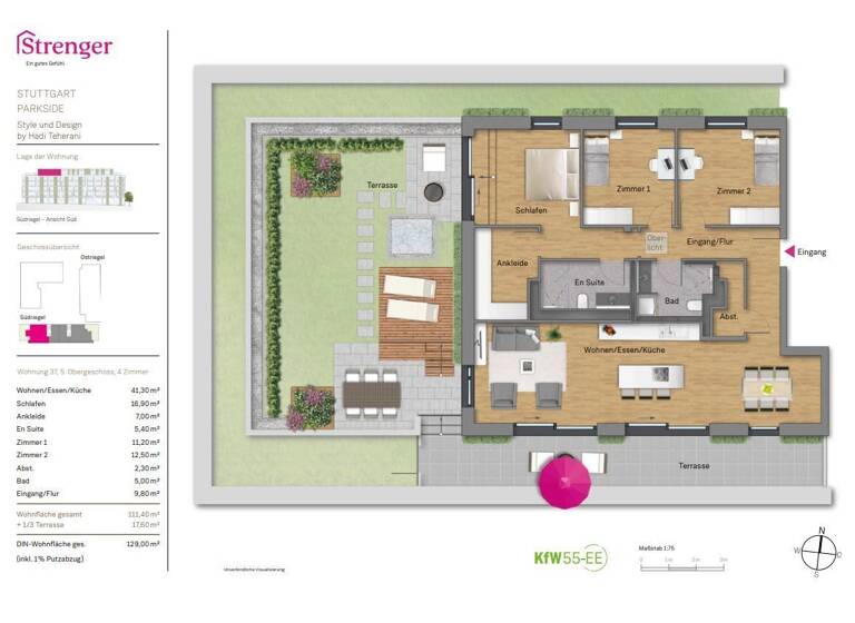 Penthouse zur Miete 3.465 € 4 Zimmer 129 m²<br/>Wohnfläche 5.<br/>Geschoss 01.08.2025<br/>Verfügbarkeit Bad Cannstatt Stuttgart 70372