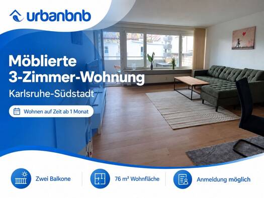 Wohnung zur Miete auf Zeit 1.850 € 3 Zimmer 76 m² frei ab 13.12.2026 Rüppurrer Straße Südstadt Karlsruhe 76137