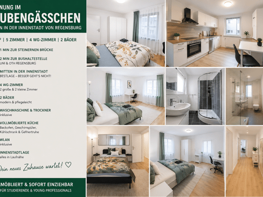 Wohnung zur Miete 630 € 5 Zimmer 110 m² Geschoss 2/3 frei ab sofort Taubengäßchen 3 Innenstadt Regensburg 93047