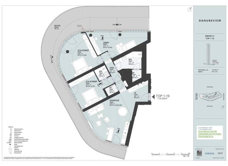 Wohnung zur Miete 2.834 € 4 Zimmer 114,4 m² Wagramer Straße 2A Wien 1220