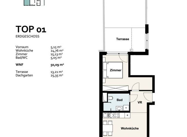Wohnung zur Miete 850 € 2 Zimmer 50,1 m² EG Wien 1100