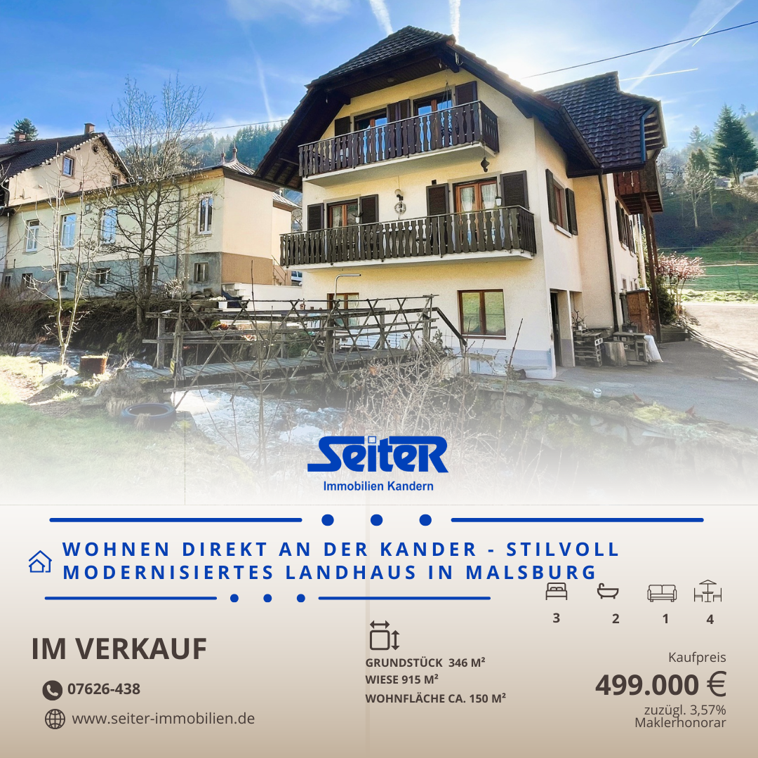 Immobilie in Malsburg-Marzell - Wohnen direkt an der Kander - Stilvoll modernisiertes Landhaus in Malsburg - Bild 0