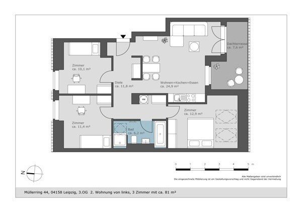 Wohnung zur Miete 1.053 € 3 Zimmer 81 m²<br/>Wohnfläche 3.<br/>Geschoss Müllerring 44 Lindenthal Leipzig 04158