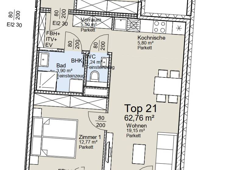 Wohnung zur Miete - Erstbezug 1.217 € 3 Zimmer 62,8 m² 2. Geschoss Wien 1140