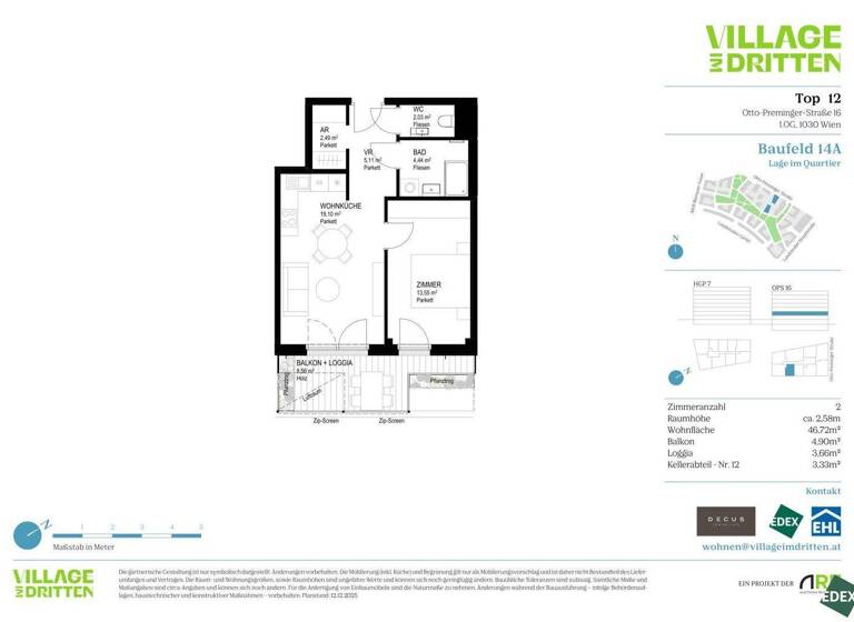 Wohnung zum Kauf 329.400 € 2 Zimmer 46,7 m² 1. Geschoss Wien 1030