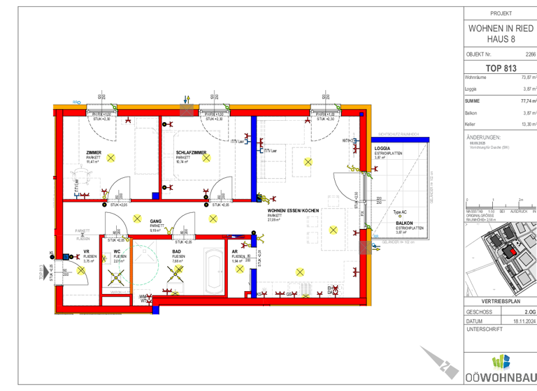 Wohnung zur Miete - Erstbezug 794 € 3 Zimmer 73,7 m² 2. Geschoss Berta-Brader-Weg Ried im Innkreis 4910