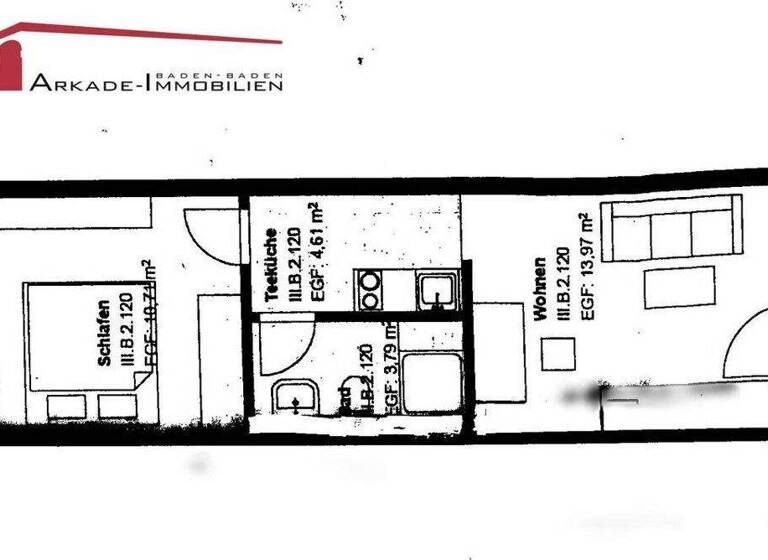 Wohnung zum Kauf 99.000 € 2 Zimmer 33,1 m² 2. Geschoss Innenstadt Baden-Baden 76530