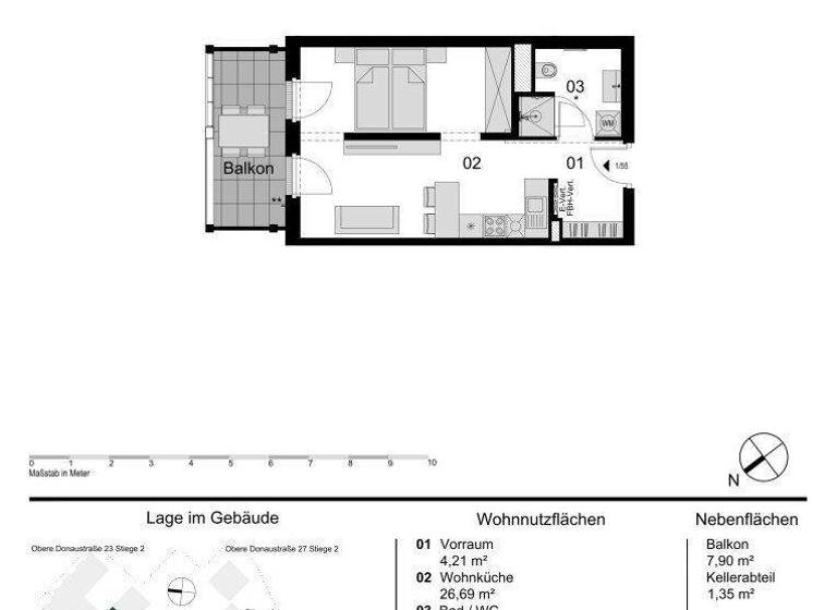 Wohnung zum Kauf - Erstbezug 363.000 € 1,5 Zimmer 36 m² 4. Geschoss Obere Donaustraße 23 Wien 1020