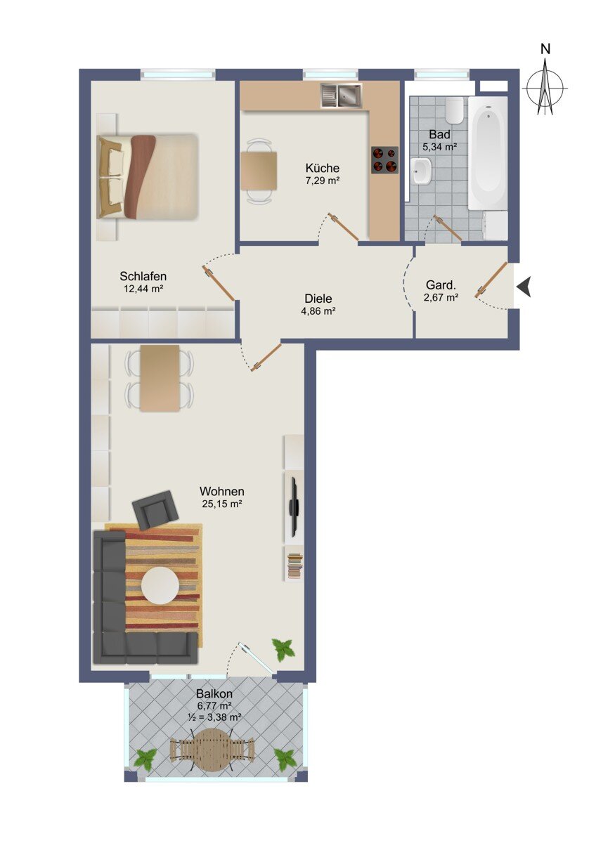 Wohnung zum Kauf 500.000 € 2 Zimmer 62 m²<br/>Wohnfläche Thalkirchen München / Obersendling 81379