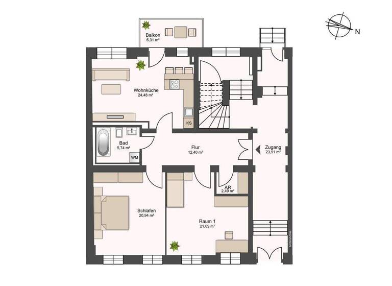 Wohnung zum Kauf 293.475 € 3 Zimmer 90,3 m² EG Karl-Liebknecht-Straße 8 Pirna 01796