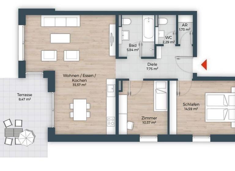Terrassenwohnung zum Kauf provisionsfrei 789.950 € 3 Zimmer 87 m²<br/>Wohnfläche EG<br/>Geschoss Großreuther Straße 165 Großreuth h d Veste Nürnberg 90425