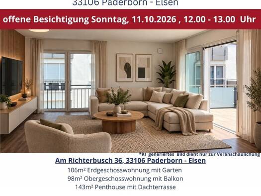 Wohnung zum Kauf - Erstbezug provisionsfrei 499.900 € 3 Zimmer 98 m² EG Am Richterbusch 36 Elsen Paderborn 33106