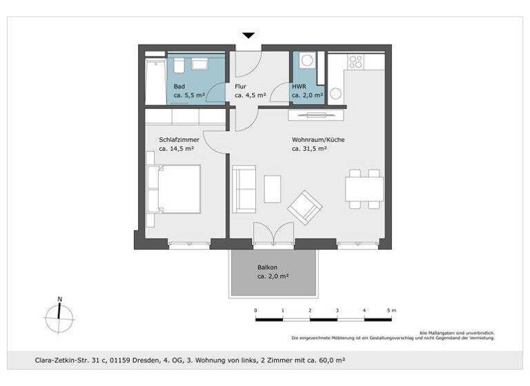 Wohnung zur Miete 890 € 2 Zimmer 60,2 m² 4. Geschoss Clara-Zetkin-Str. 31c Löbtau-Süd Dresden 01159