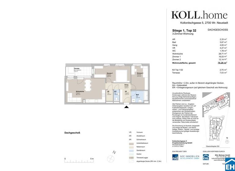 Wohnung zum Kauf - Erstbezug 385.000 € 3 Zimmer 76,3 m² 4. Geschoss Kollonitschgasse 5 Wiener Neustadt 2700