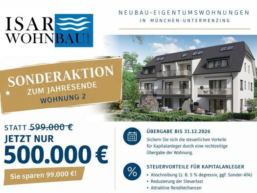 Terrassenwohnung zum Kauf - Erstbezug provisionsfrei 500.000 € 2 Zimmer 54,1 m² 2 Geschosse frei ab sofort Sickenbergerstraße 10 Allach-Untermenzing München 80997