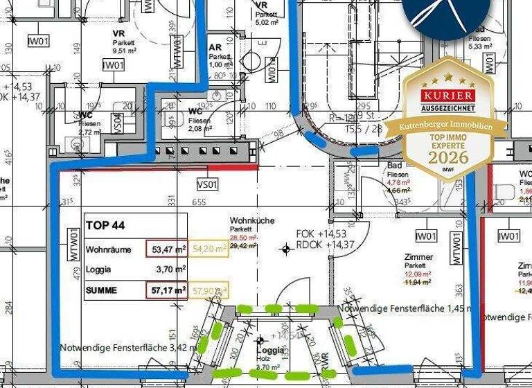 Terrassenwohnung zum Kauf - Erstbezug 329.000 € 2 Zimmer 53,5 m² 4. Geschoss Wien 1100