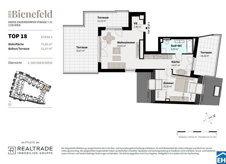 Wohnung zum Kauf - Erstbezug 449.000 € 2 Zimmer 73,6 m² 3. Geschoss Wimpffengasse Wien 1220