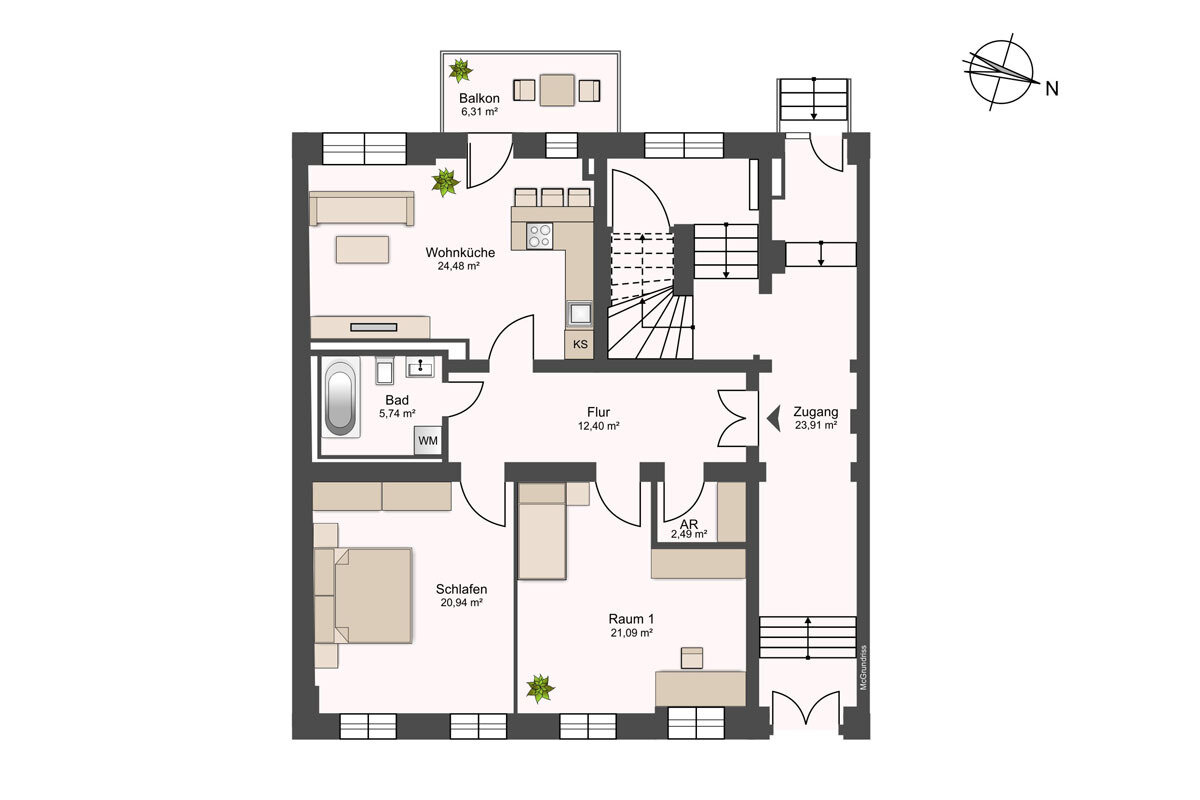 Wohnung zum Kauf 349.000 € 3 Zimmer 90,3 m²<br/>Wohnfläche EG<br/>Geschoss Karl-Liebknecht-Straße 8 Pirna Pirna 01796