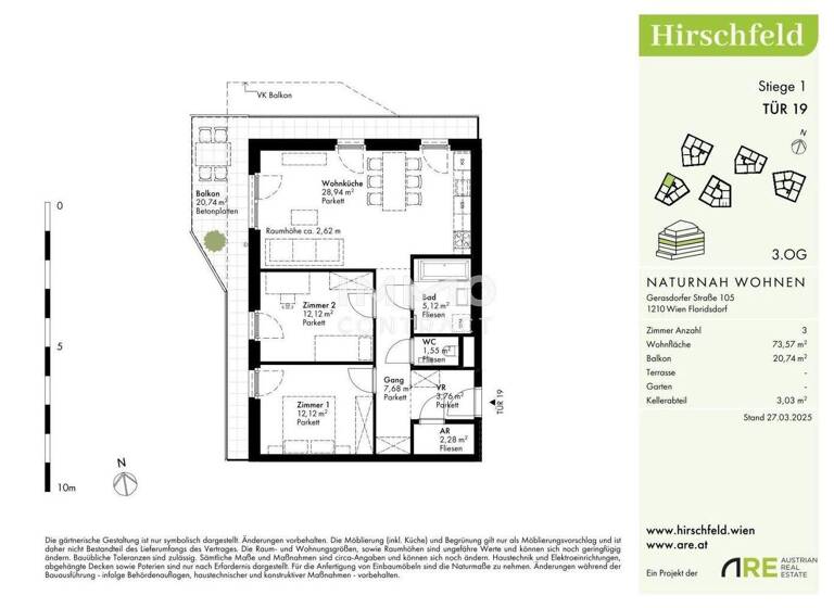 Wohnung zum Kauf - Erstbezug provisionsfrei 450.000 € 3 Zimmer 73,6 m² 3. Geschoss Wien 1210