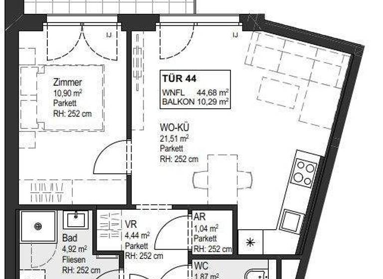Wohnung zur Miete - Erstbezug 789 € 2 Zimmer 44,7 m² 4. Geschoss Wien 1150